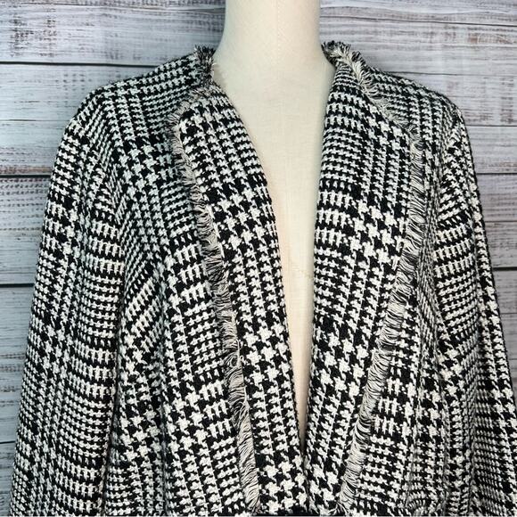 Lane Bryant 18/20 Houndstooth Jacket Peacoat Self Tie Frayed Hem Wool Pockets - Picture 3 of 13